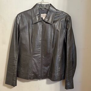 Monterey Bay Grey Metallic Leather Jacket in Size 14